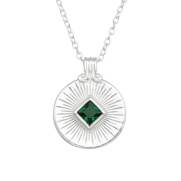 Sterling Silver Round Medallion Emerald Necklace - Picture 1 of 8